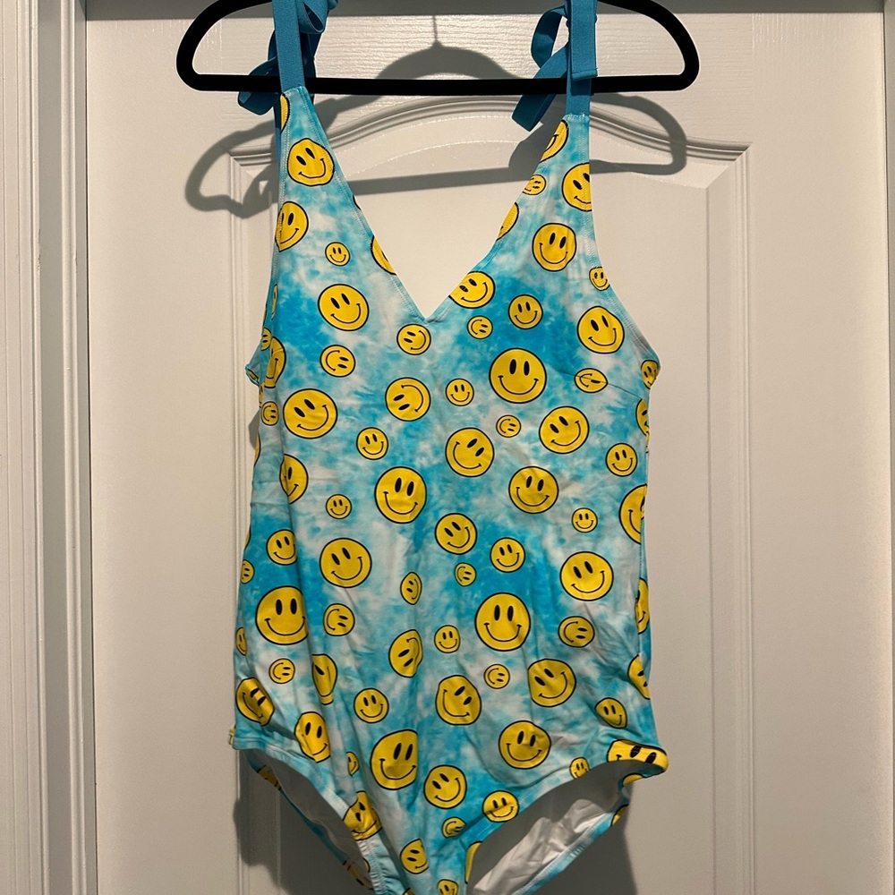 Posh Peanut Blue and Yellow Smiley One Piece Swimsuit